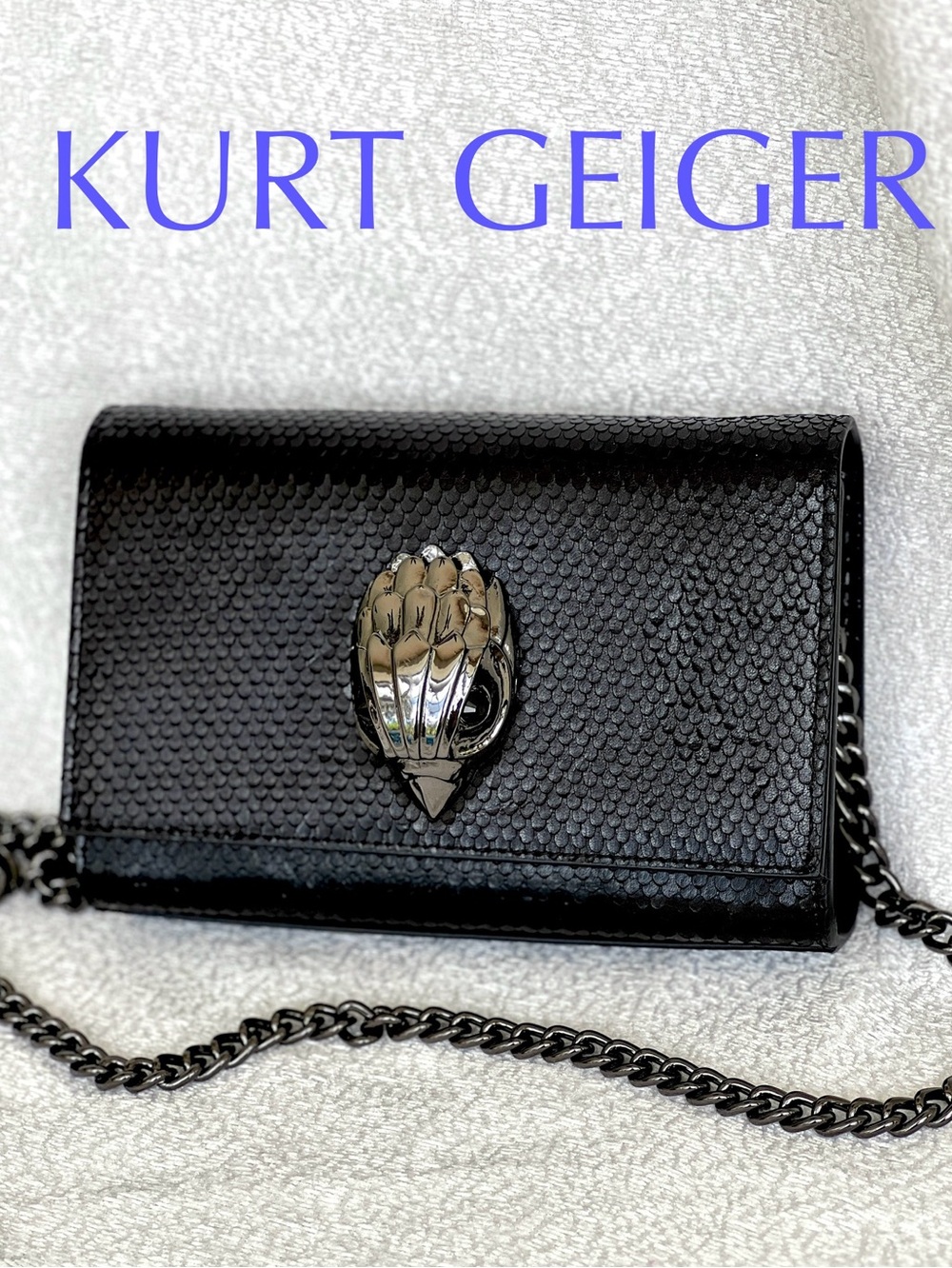 KURT GEIGER LONDON Shoreditch Snake Embossed Bag Black NWT